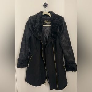 Vintage Guess black fur and suede coat
